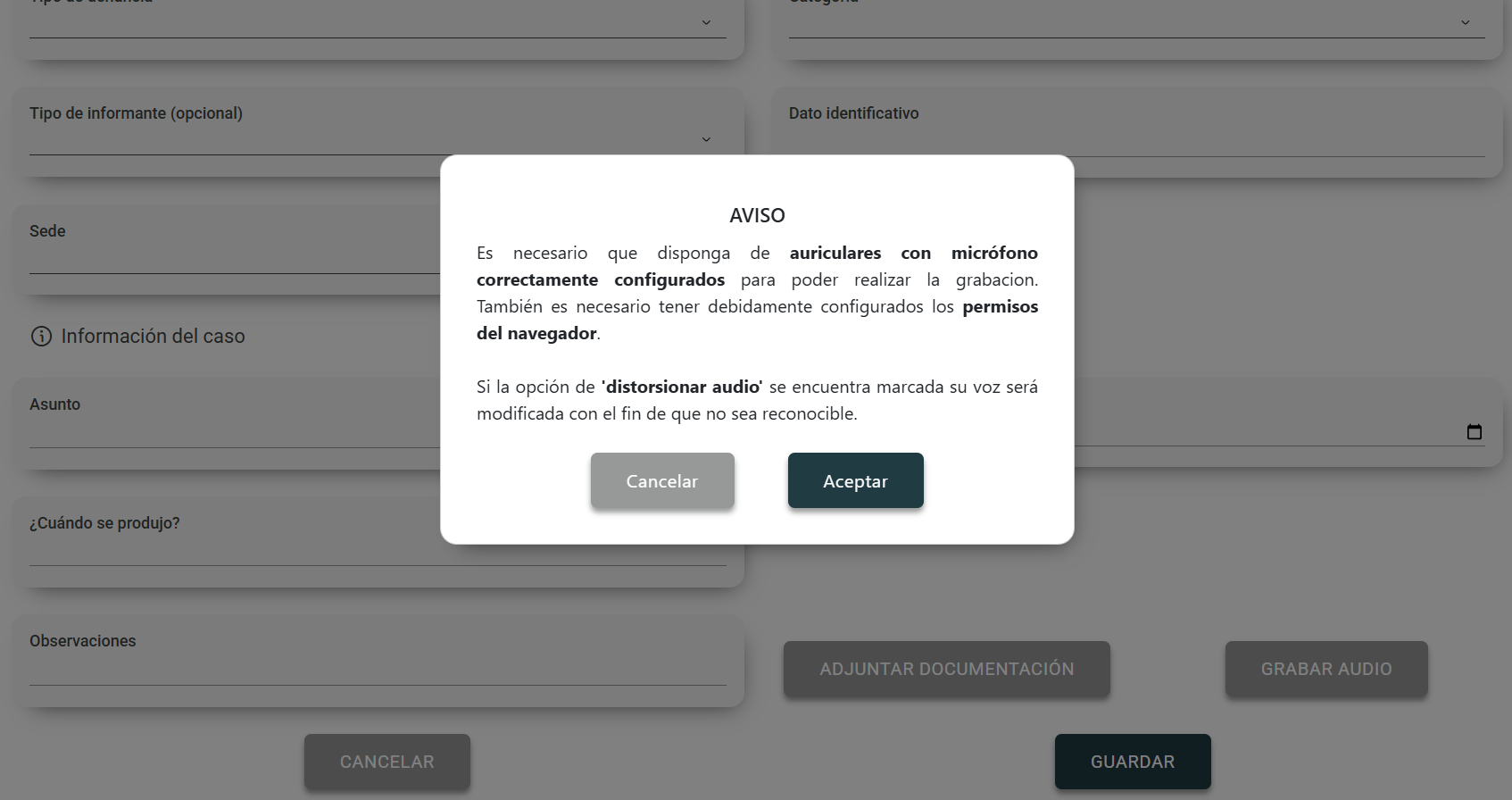 captura Notas de audio myReport!n